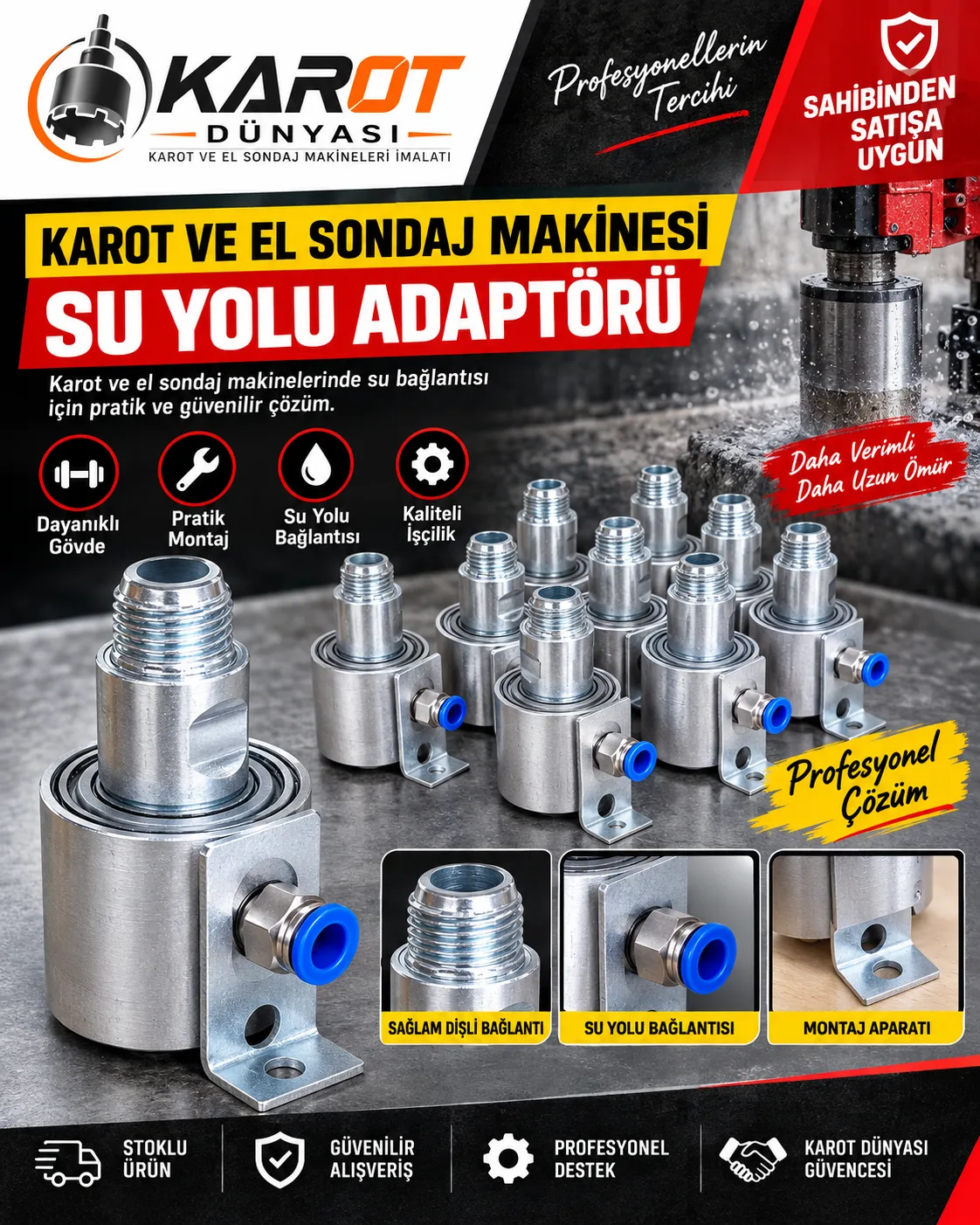 Karot ve El Sondaj Makine Su Yolu Adaptörü | Rulmanlı Su Girişi