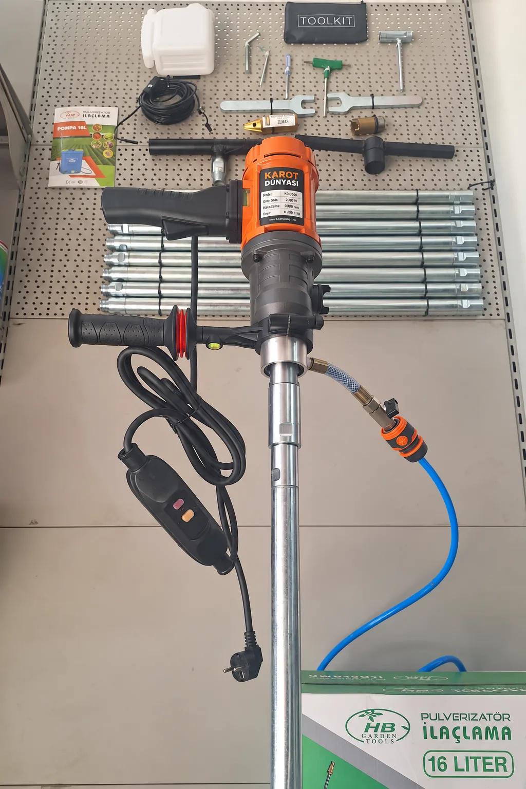 Elektrikli Karot & El Sondaj Makinesi 1900W 5Mt. Set