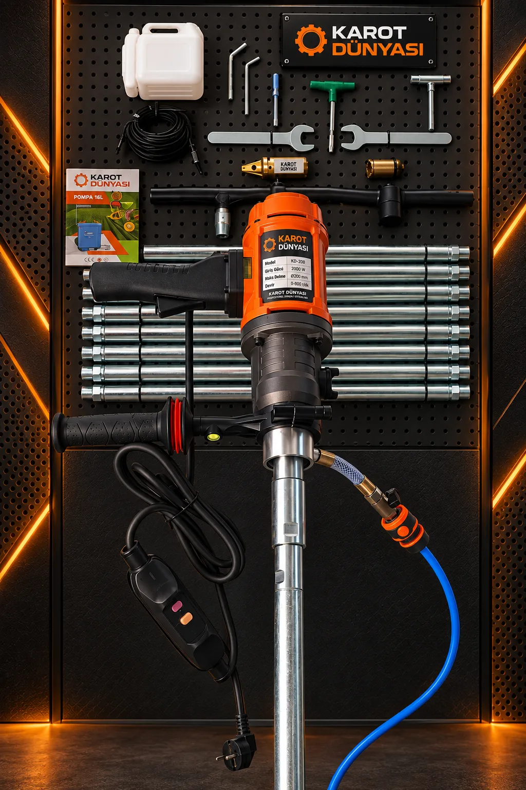 Elektrikli Karot & El Sondaj Makinesi 1900W 5Mt. Set