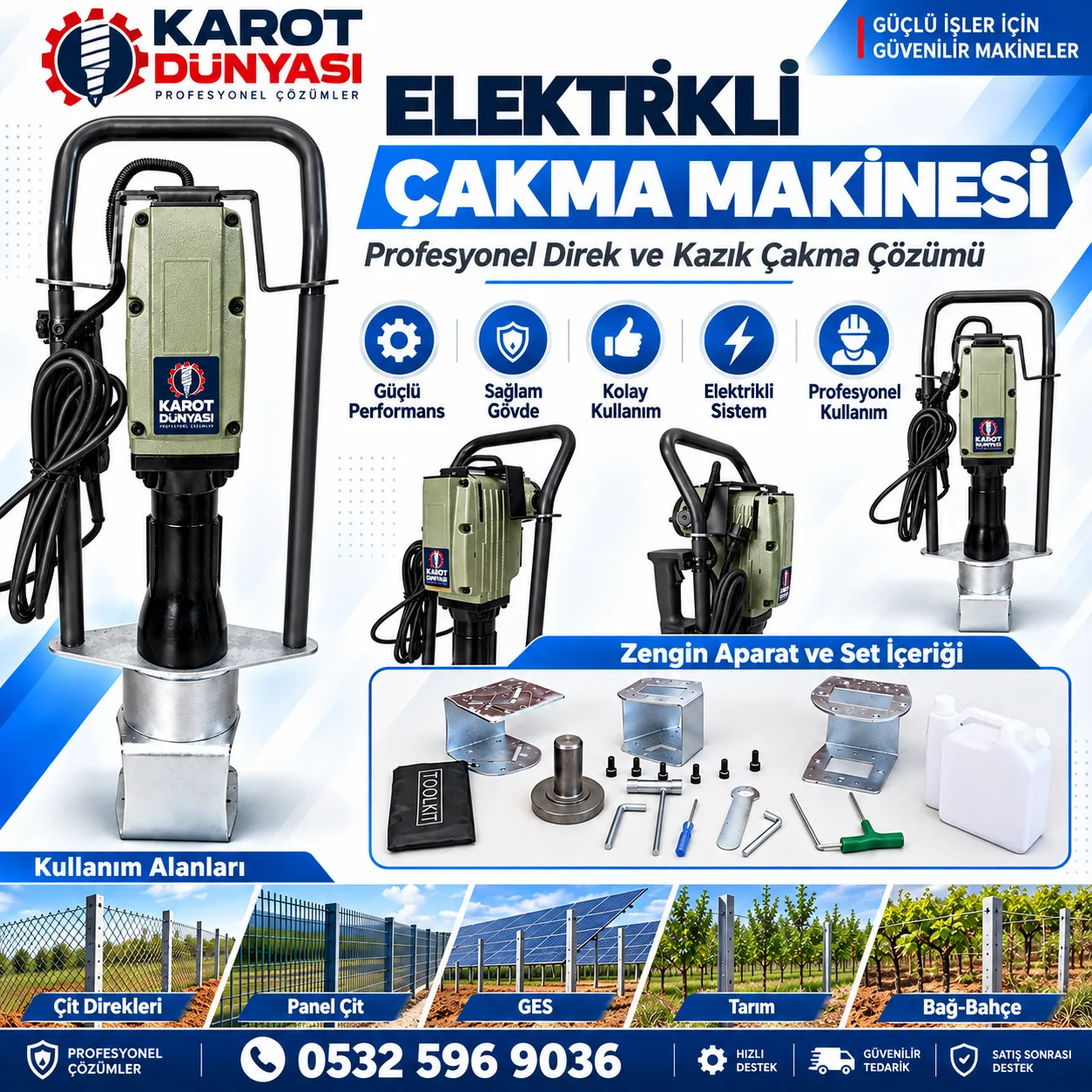 Elektrikli Kazık Çakma Makinesi Çit Çakma GES Karayolları Uyumlu