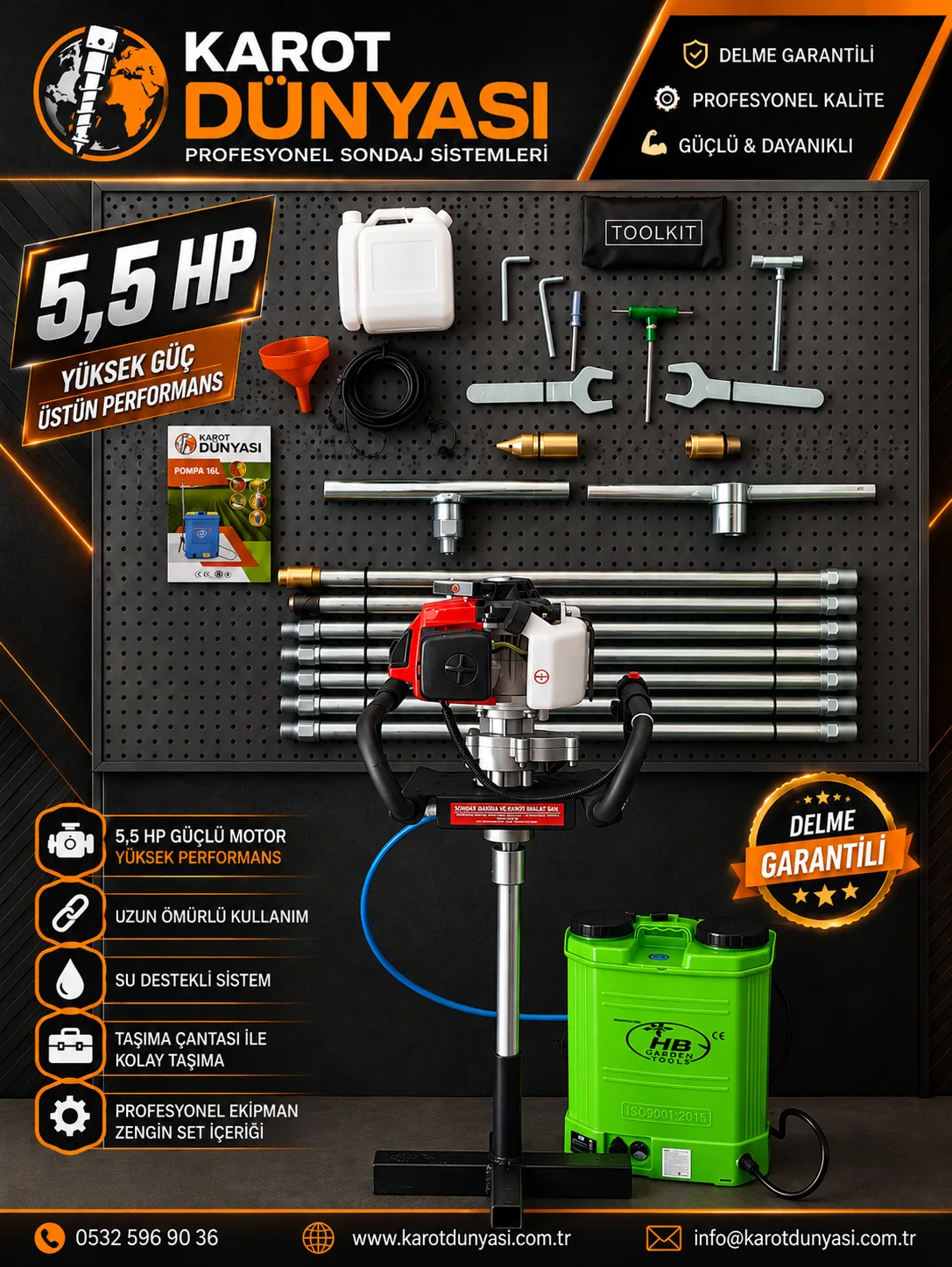 Karot Makinesi 5.5 Hp Benzinli Seti 10 Metre Profesyonel