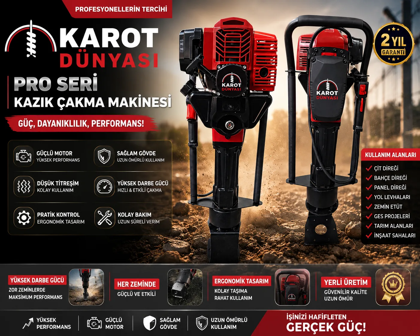 Kazık Çakma Ges, Karayolları, Çit, Güneş Panelleri + 2 Aparat Hediye