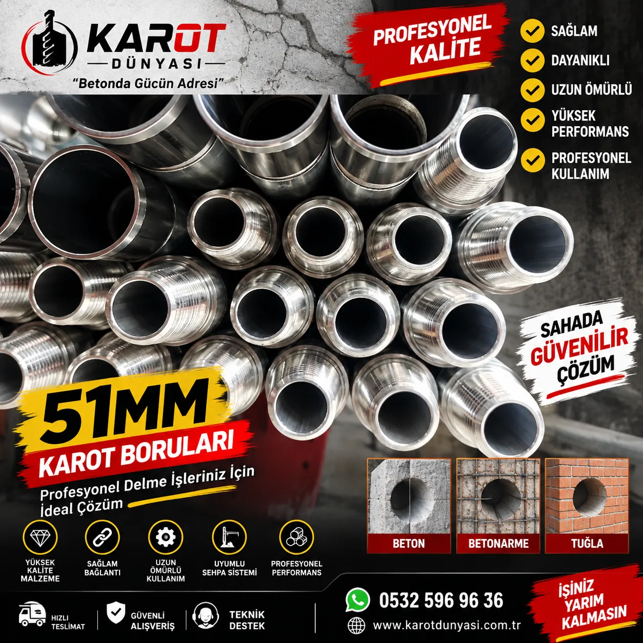 4000W Elektrikli Sehpalı Sondaj Makinesi – 51 mm Boru Delme Kapasiteli | Karot Dünyası 5 Metre Set