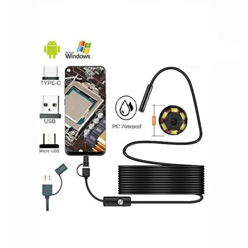 10 Metre Yılan Kamera – IP67 Endoskop Kamera Type-C USB Micro USB